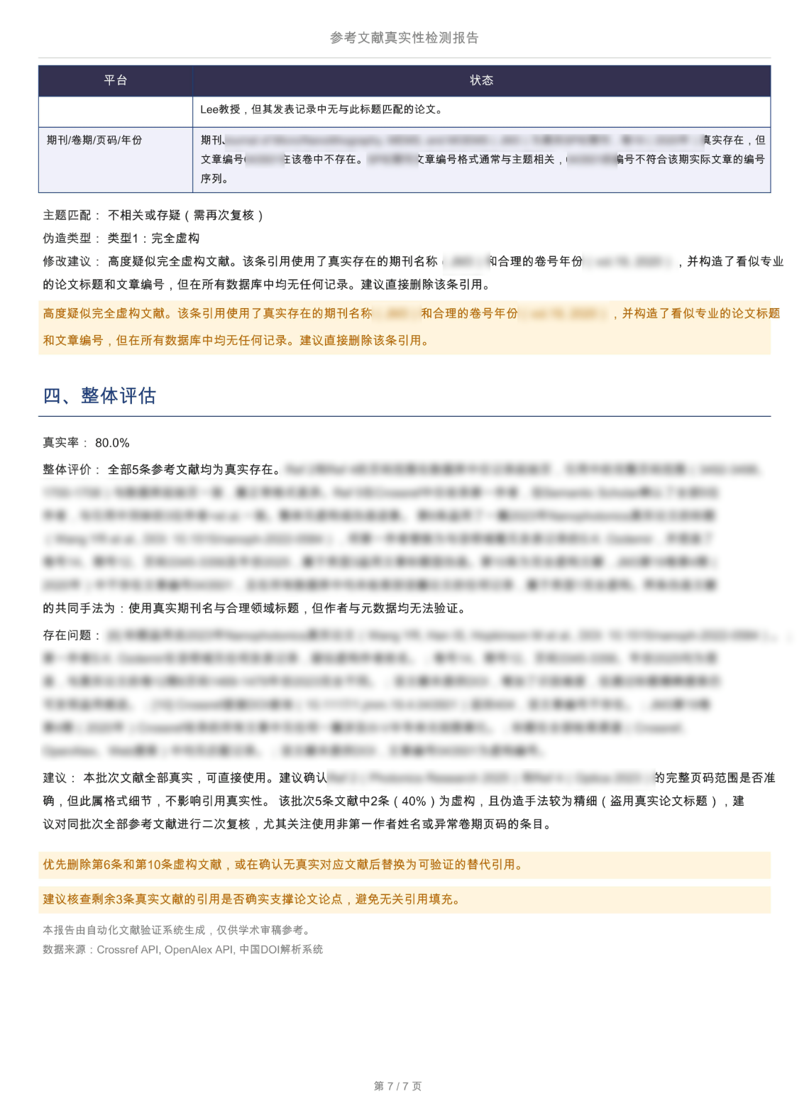 真实率、整体评价、存在问题、建议
